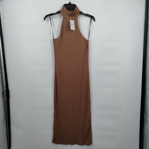 Forever 21Ribbed Mock Neck Midi Knit Dress Taupe Color,  Medium - Picture 2 of 10